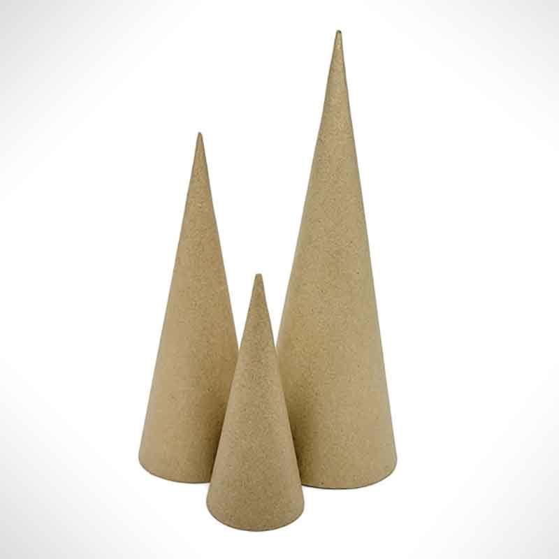 3 paper cones of different sizes.