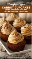 6 carrot cupcakes on a plate in front of white pumpkins.