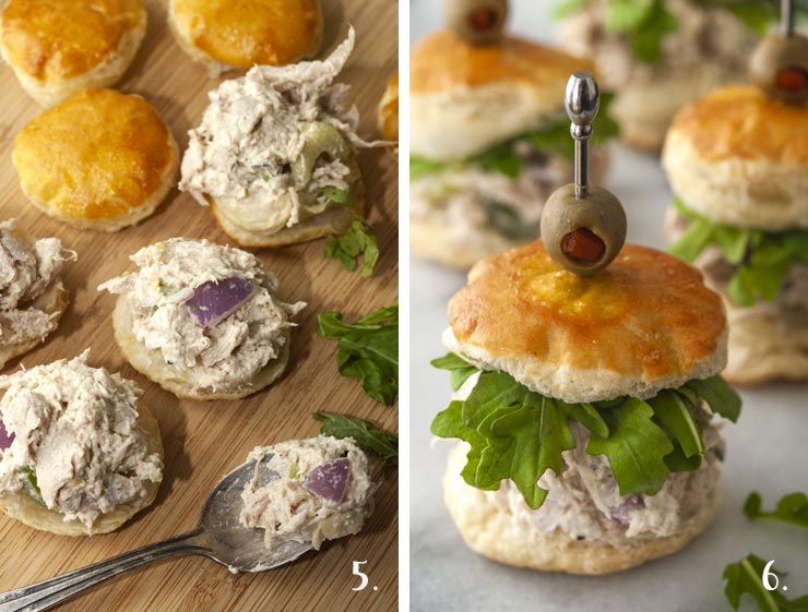 2 numbered images show how to make chicken salad sliders.