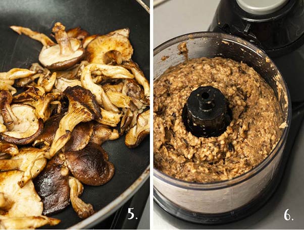 2 numbered images showing how to make mushroom pâté.