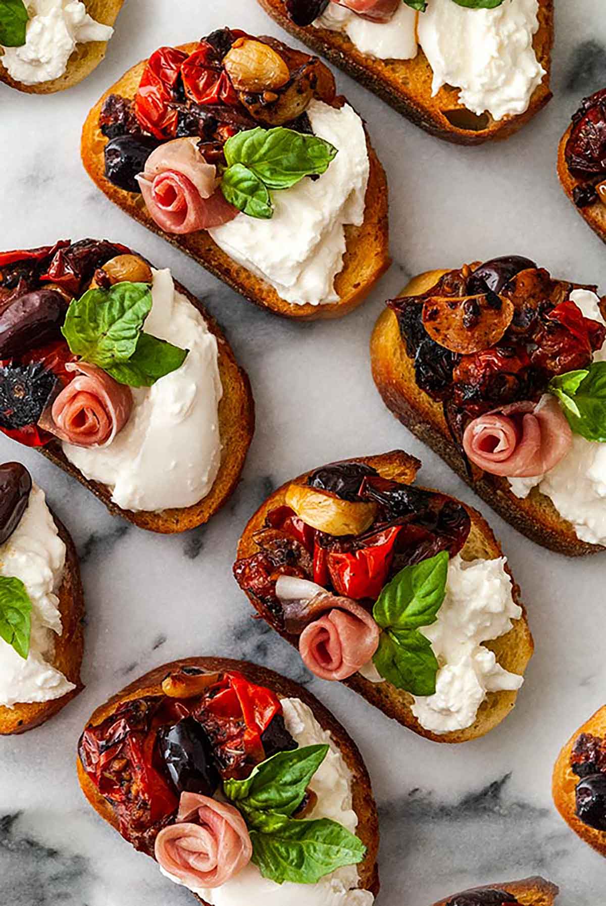 Bruschetta with Mozzarella, Seared Tomatoes & Roasted Garlic