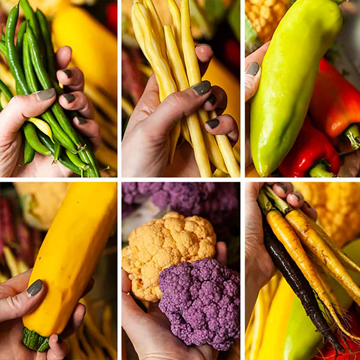 A collage of 6 images of different vegetables.