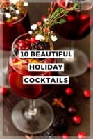 A flamboyantly garnished cocktail with a title that says "10 Beautiful Holiday Cocktails."