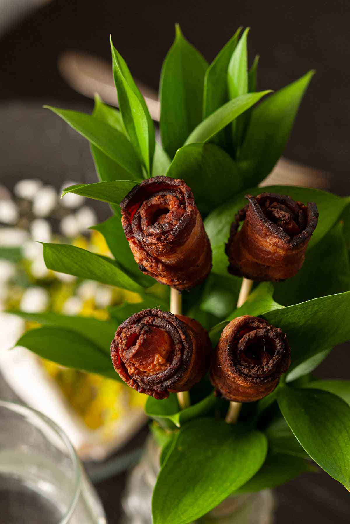 A bouquet of bacon roses.