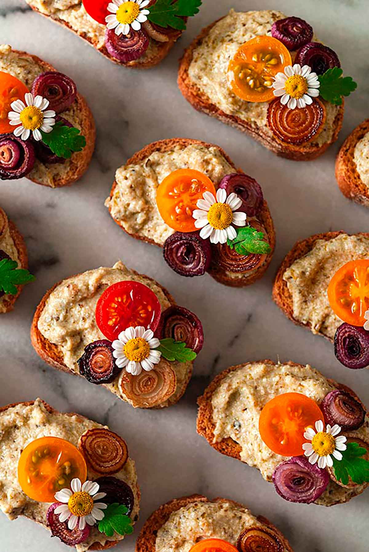 Ricotta Crostini with Edible Flowers Recipe