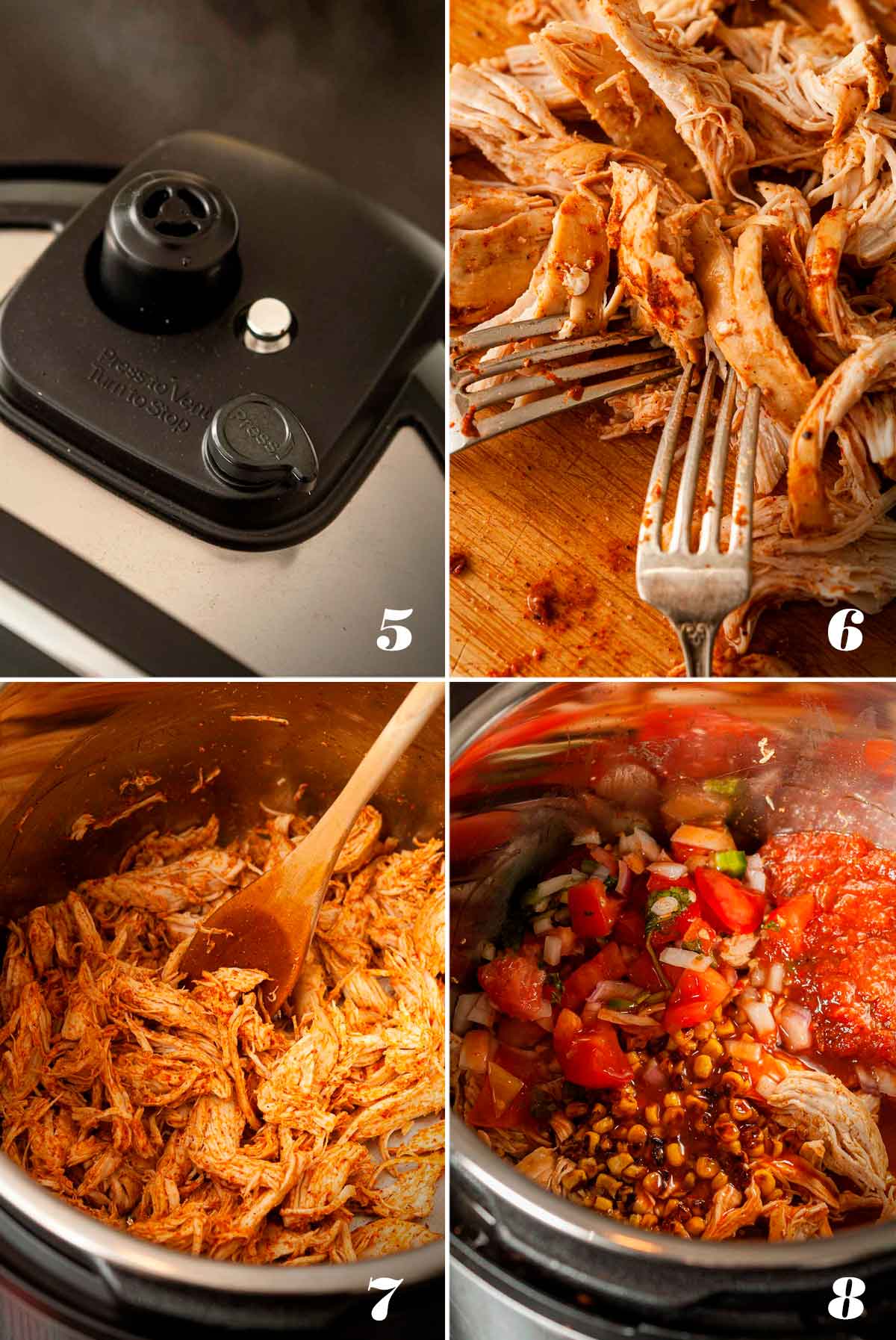 A collage of 4 numbered images showing how to make chicken enchiladas.