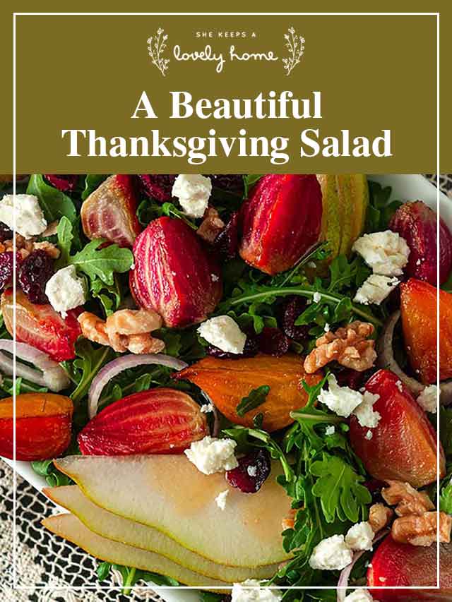 A colorful salad with a title that says "A beautiful Thanksgiving Salad."