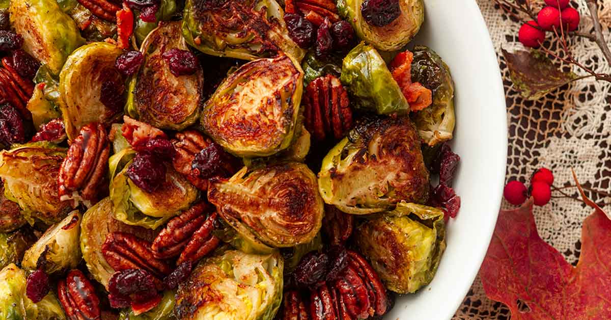 Brussels sprouts with bacon, cranberries and pecans