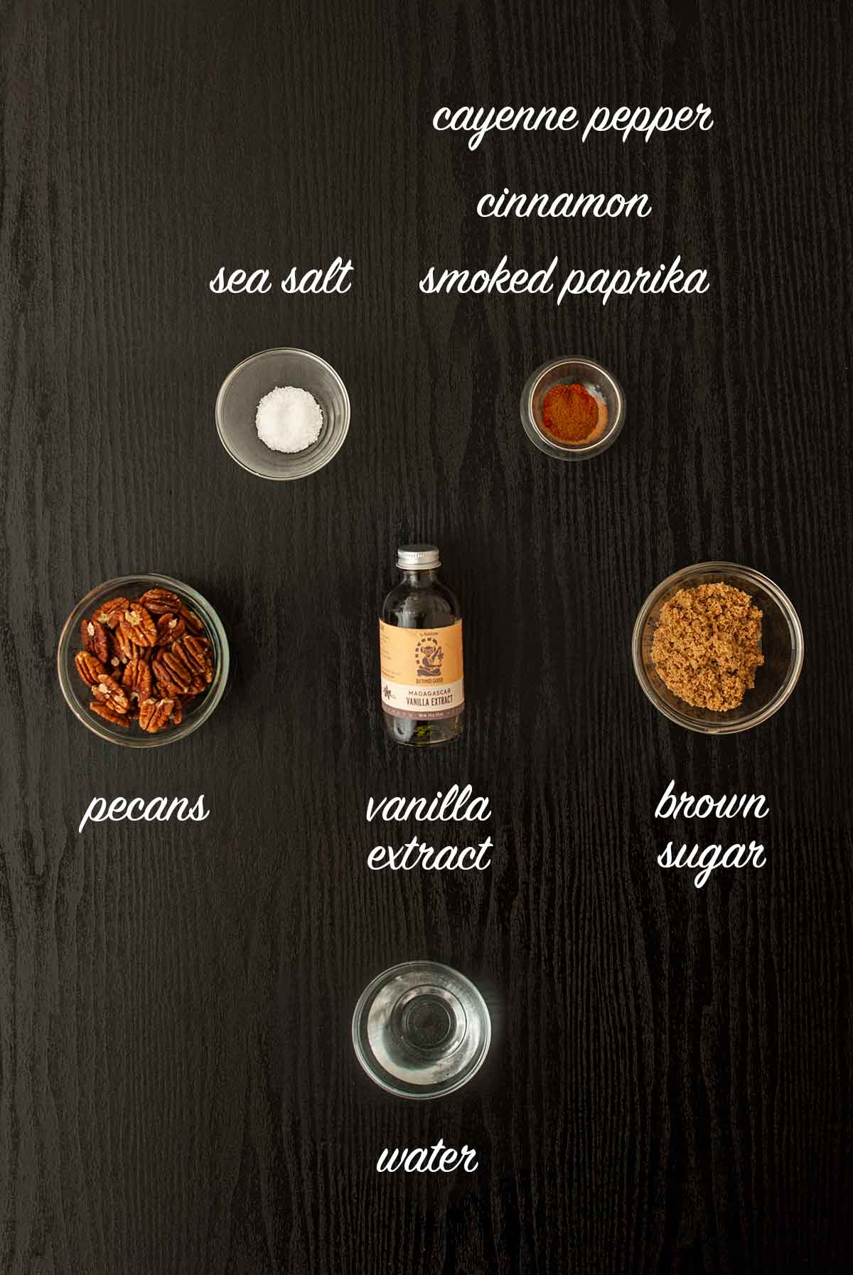 6 ingredients on a table with titles describing what they are.