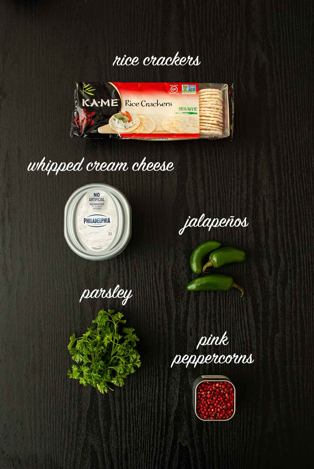 5 ingredients on a table with titles describing what they are.