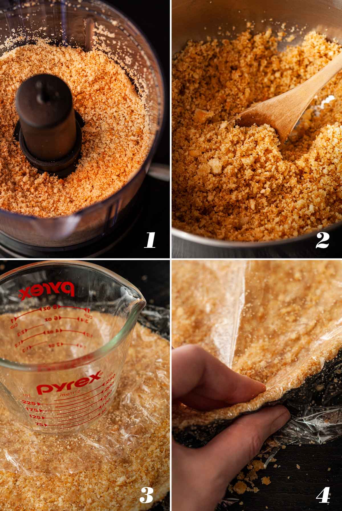 A collage of 4 numbered images showing how to make tart crust.