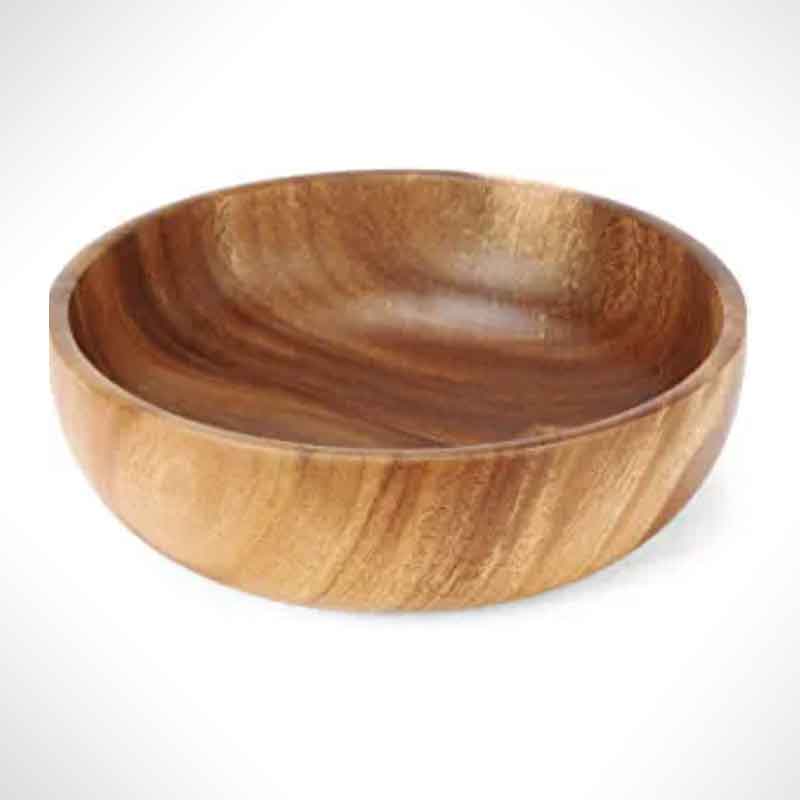 A wooden salad bowl on white.
