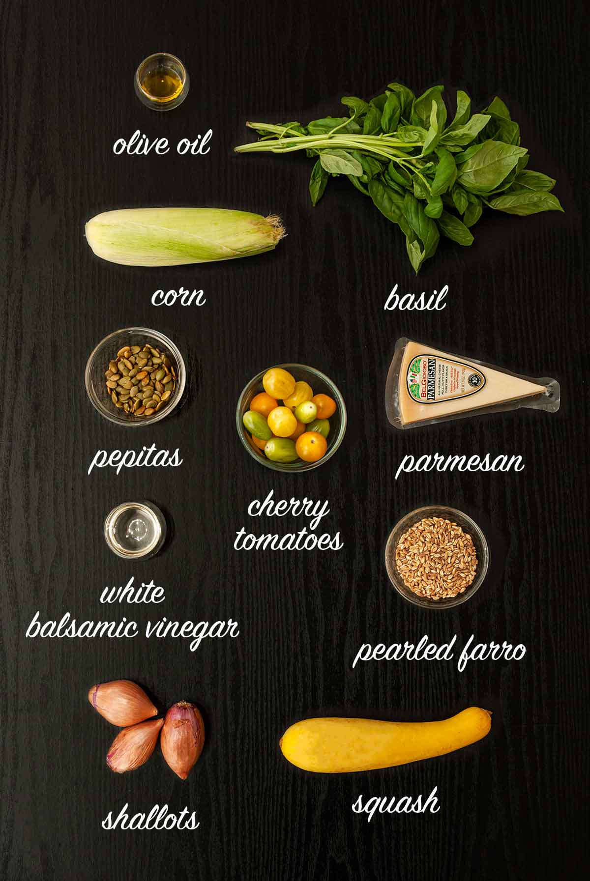 10 ingredients on a table with titles describing what they are.