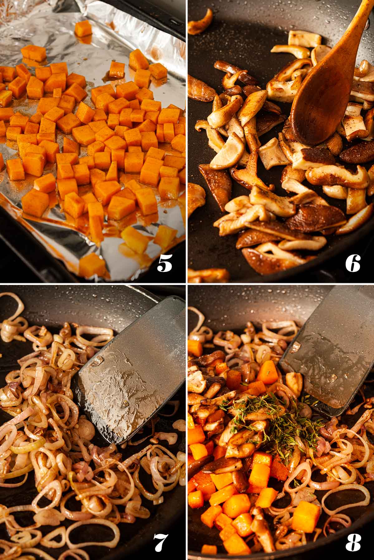 A collage of 4 numbered images showing how to cook vegitables.