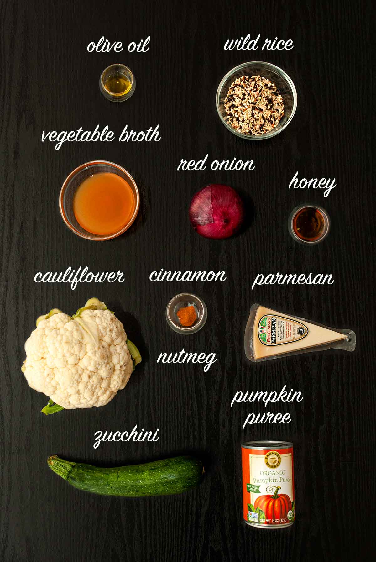 10 ingredients on a table with titles describing what they are.