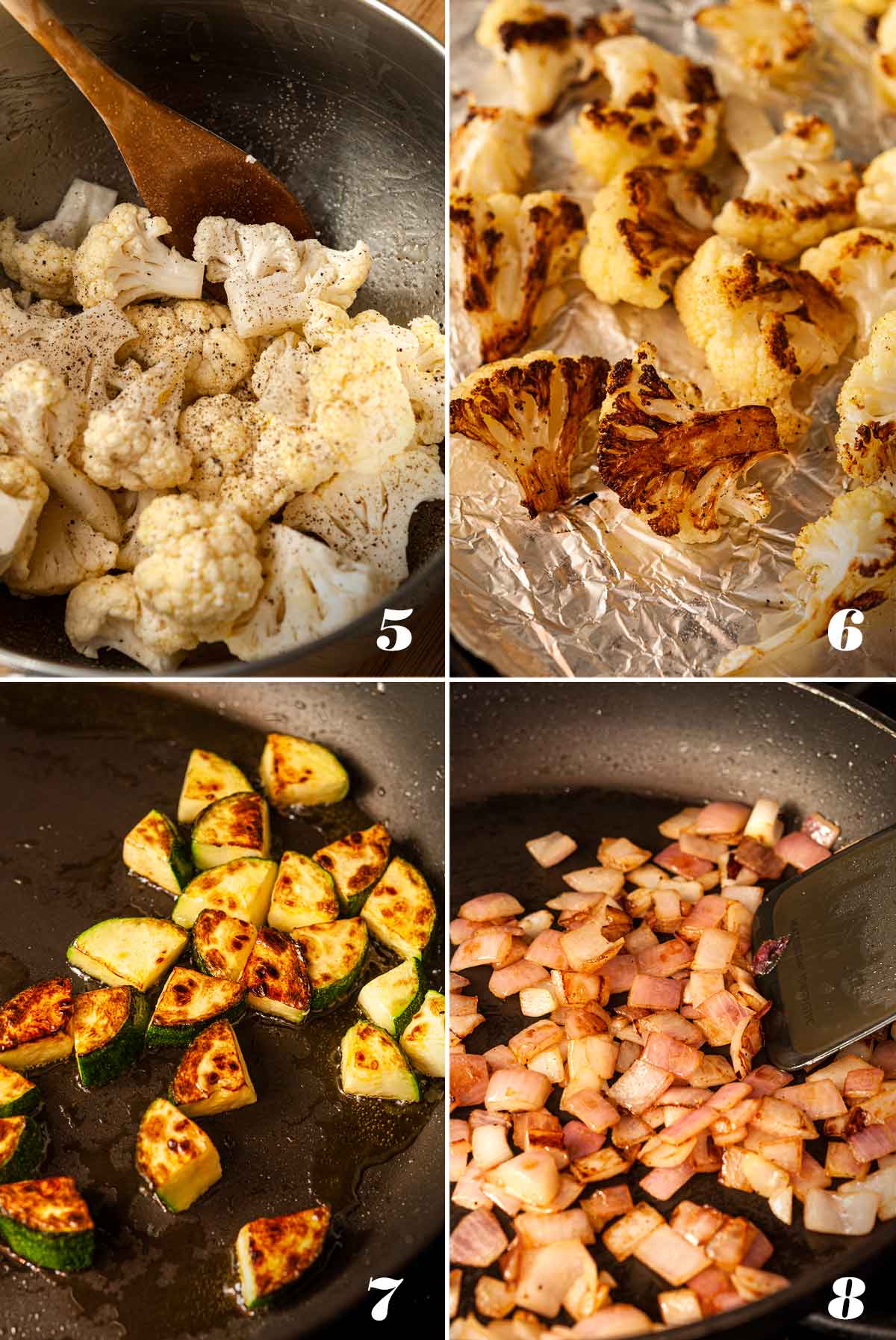 A collage of 4 numbered images showing how to cook vegetables.