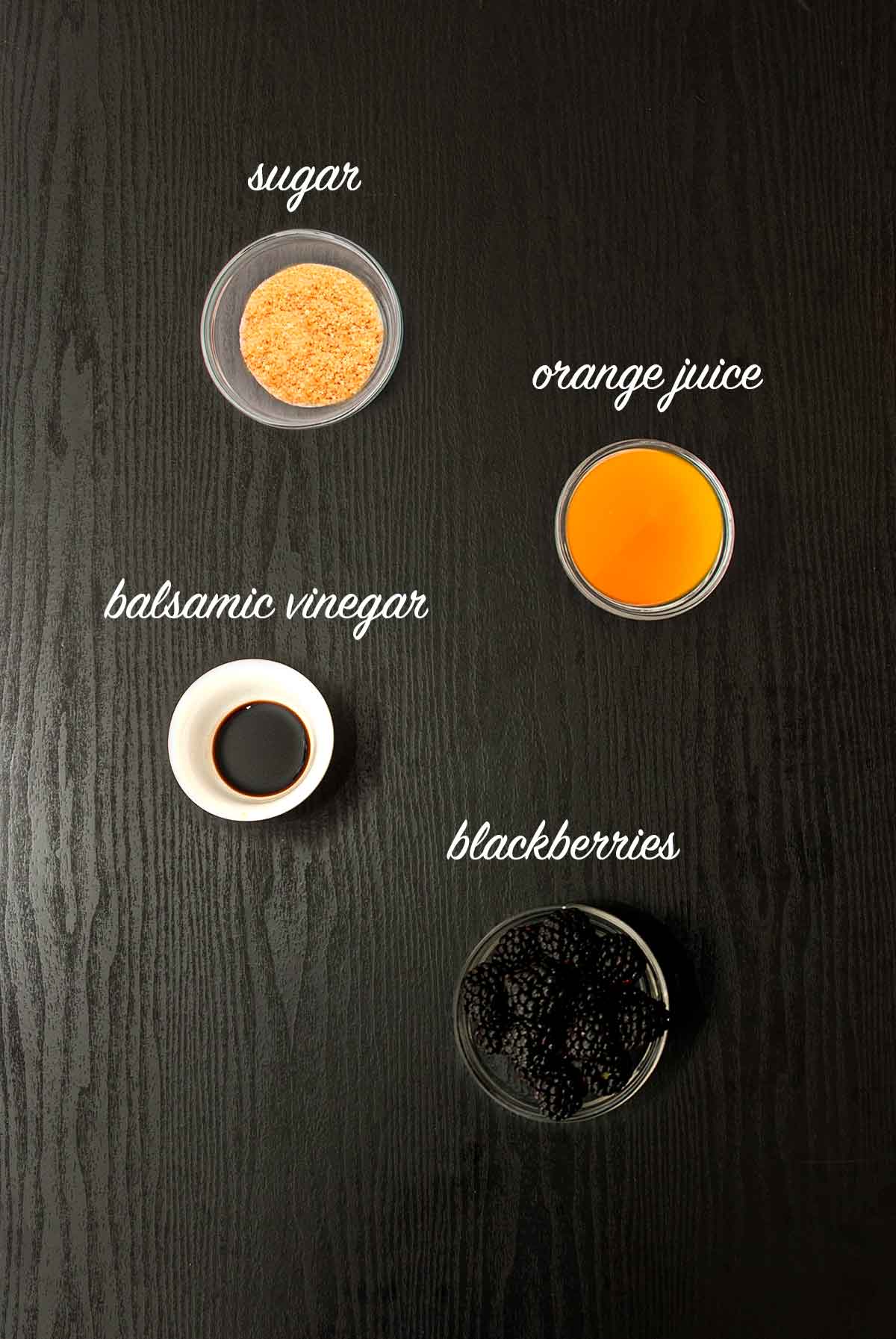 4 ingredients on a table with titles describing what they are.