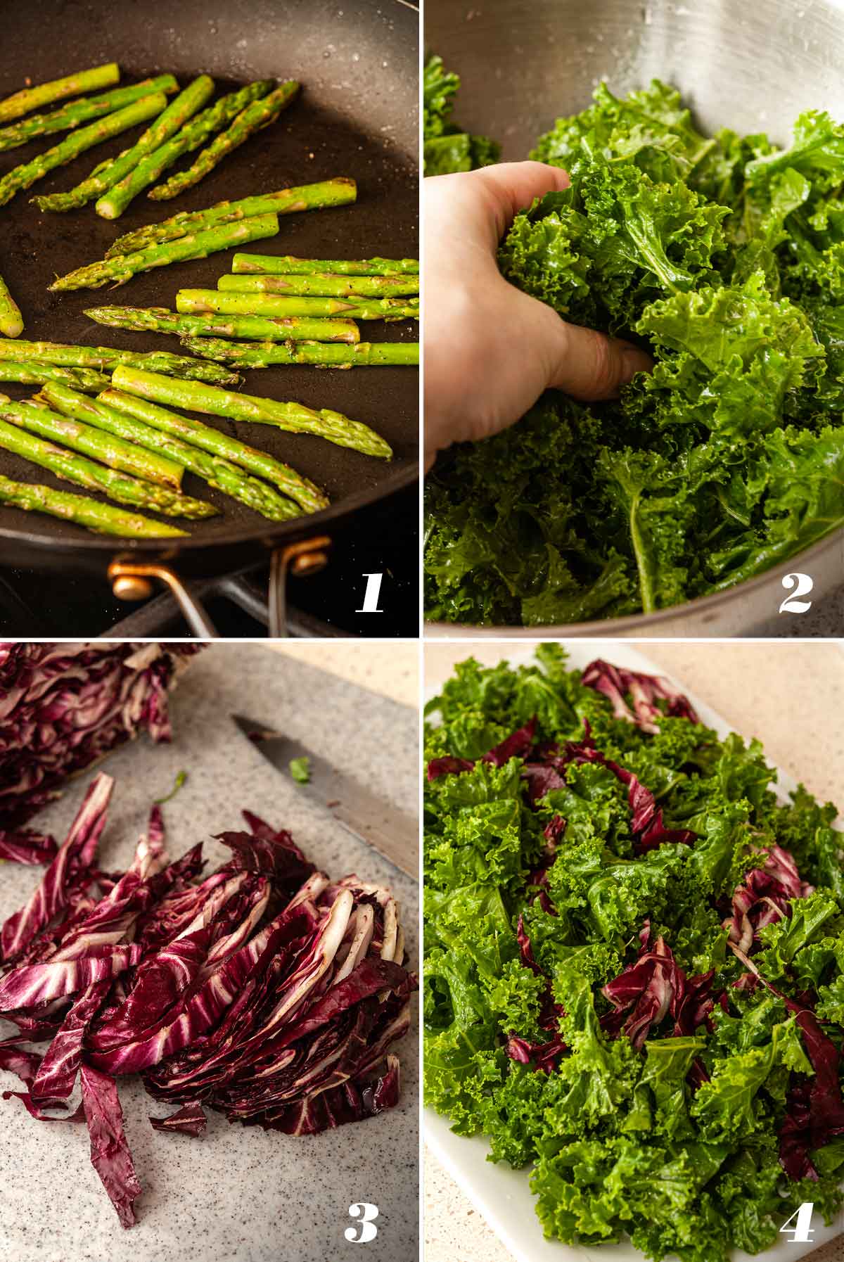 A collage of 4 numbered images showing how to prep an apple salad.