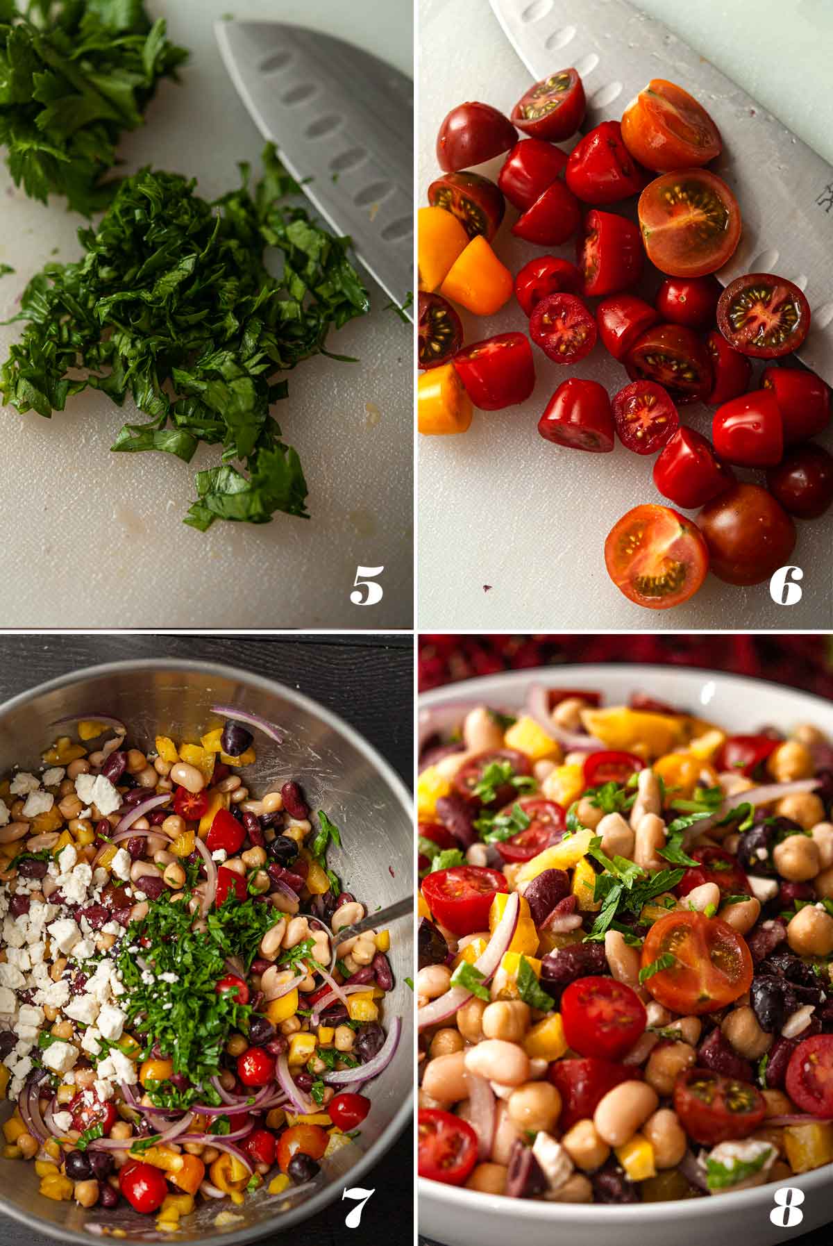 A collage of 4 numbered images showing how to prep ingredients and mix them.