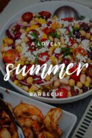 A bowl of 3 bean salad with a title that says "A Lovely Summer Barbecue."