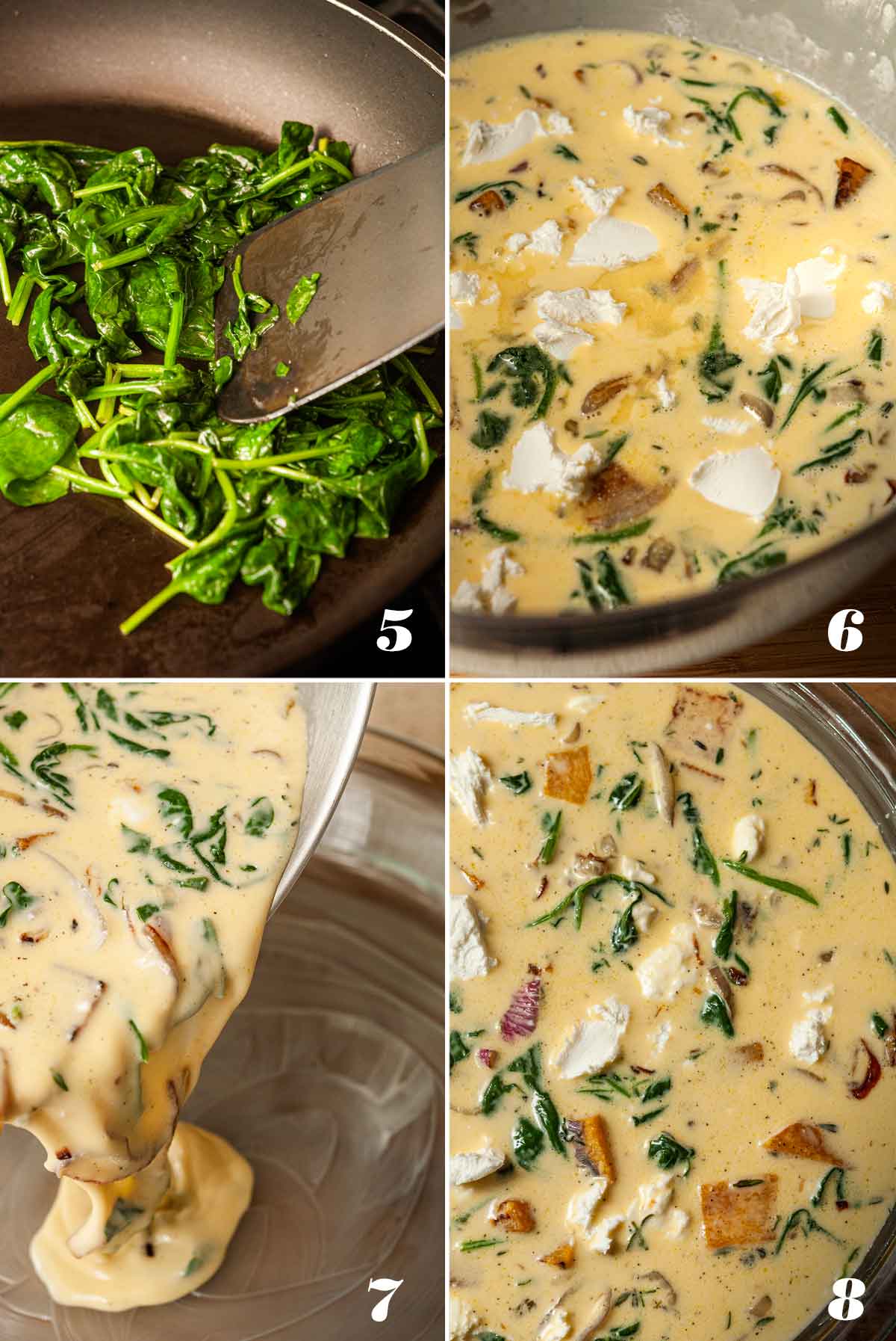 A collage of 4 numbered images showing how to create a butternut squash quiche.