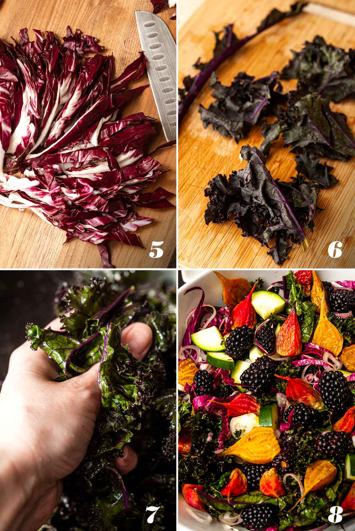 A collage of 4 numbered images showing how to create Halloween salad.