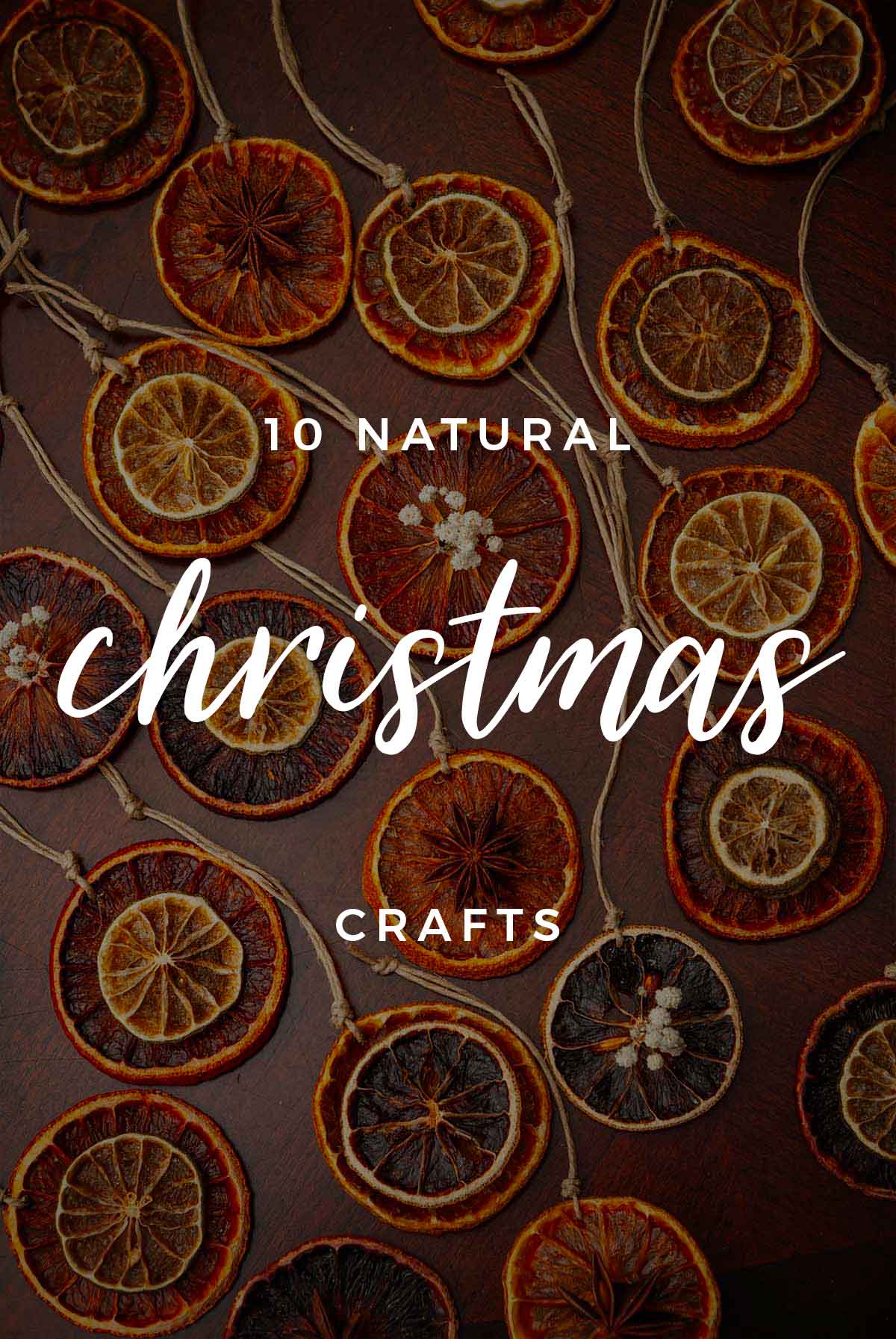 Christmas decorations behind a title that says "10 Natural Christmas Crafts."