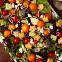 A festive salad with star-shaped croutons.
