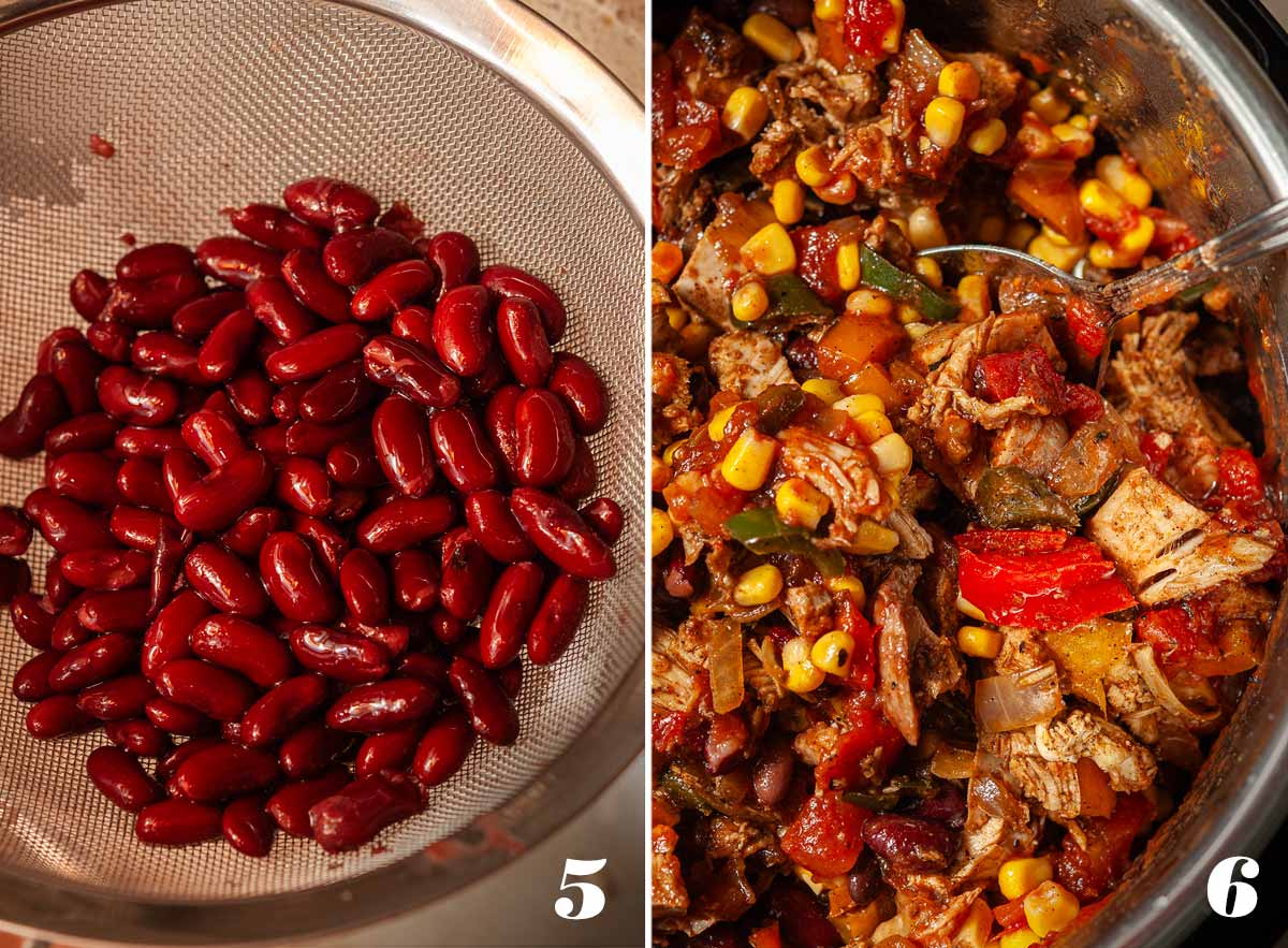 2 images showing how to finish turkey chili recipe.