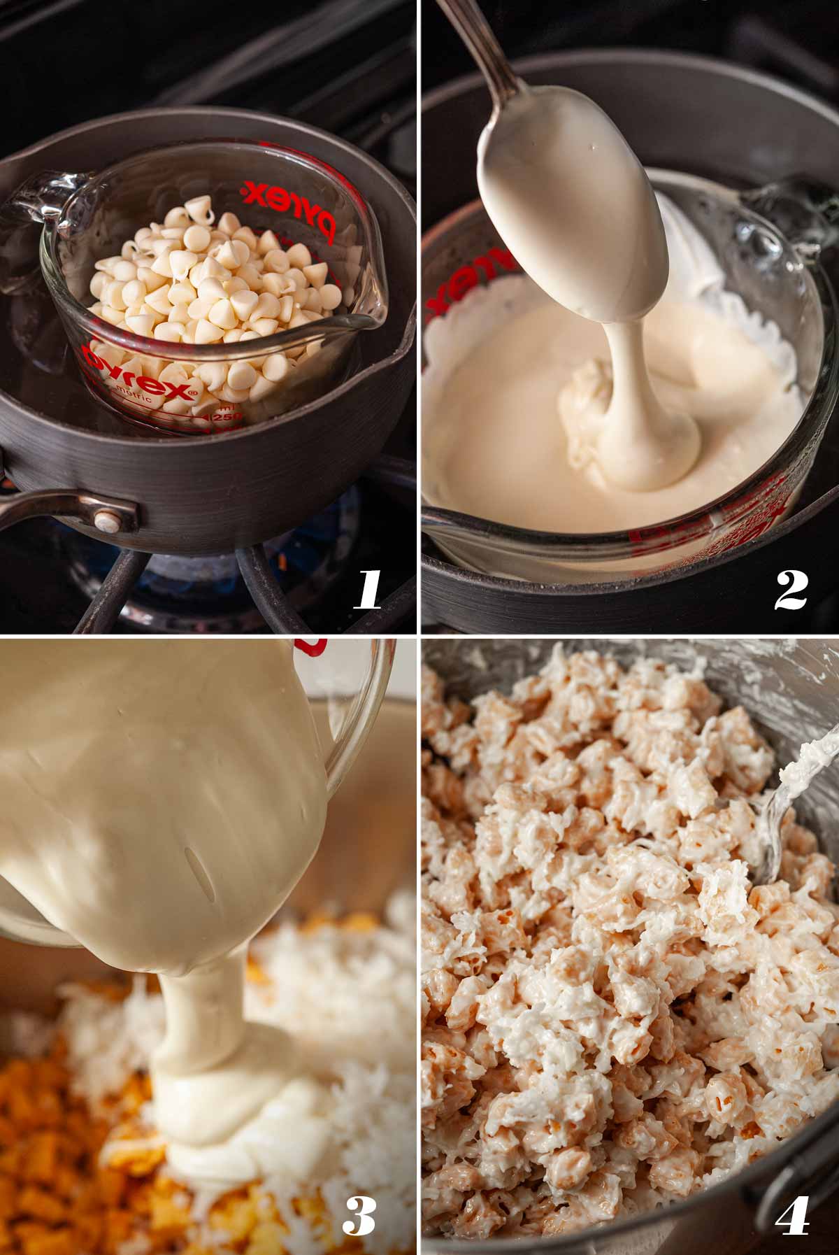 4 numbered images showing how to make coconut cookies.