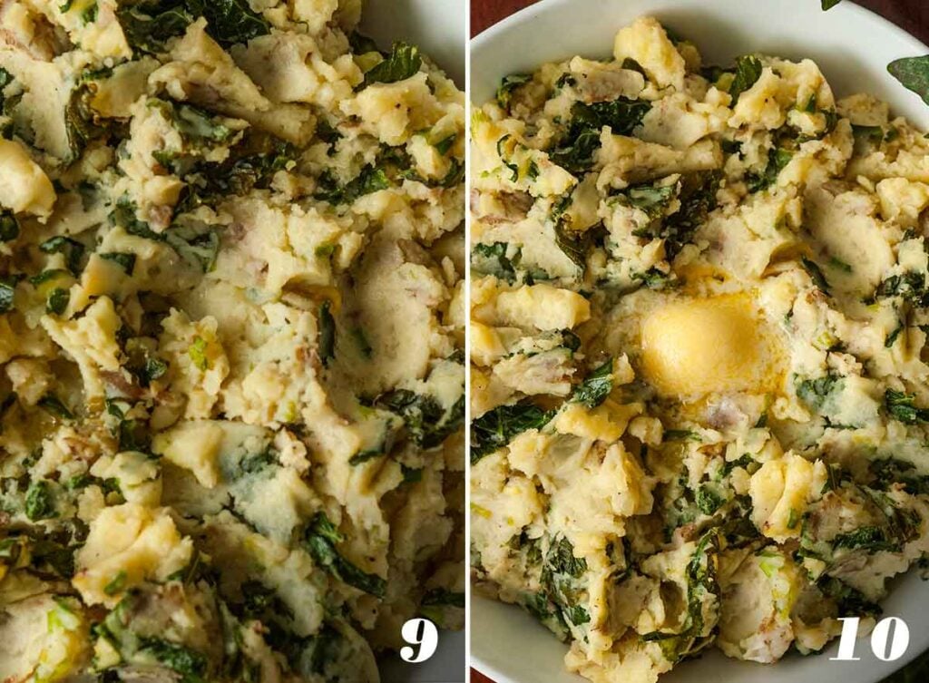 2 numbered images showing mixed colcannon.
