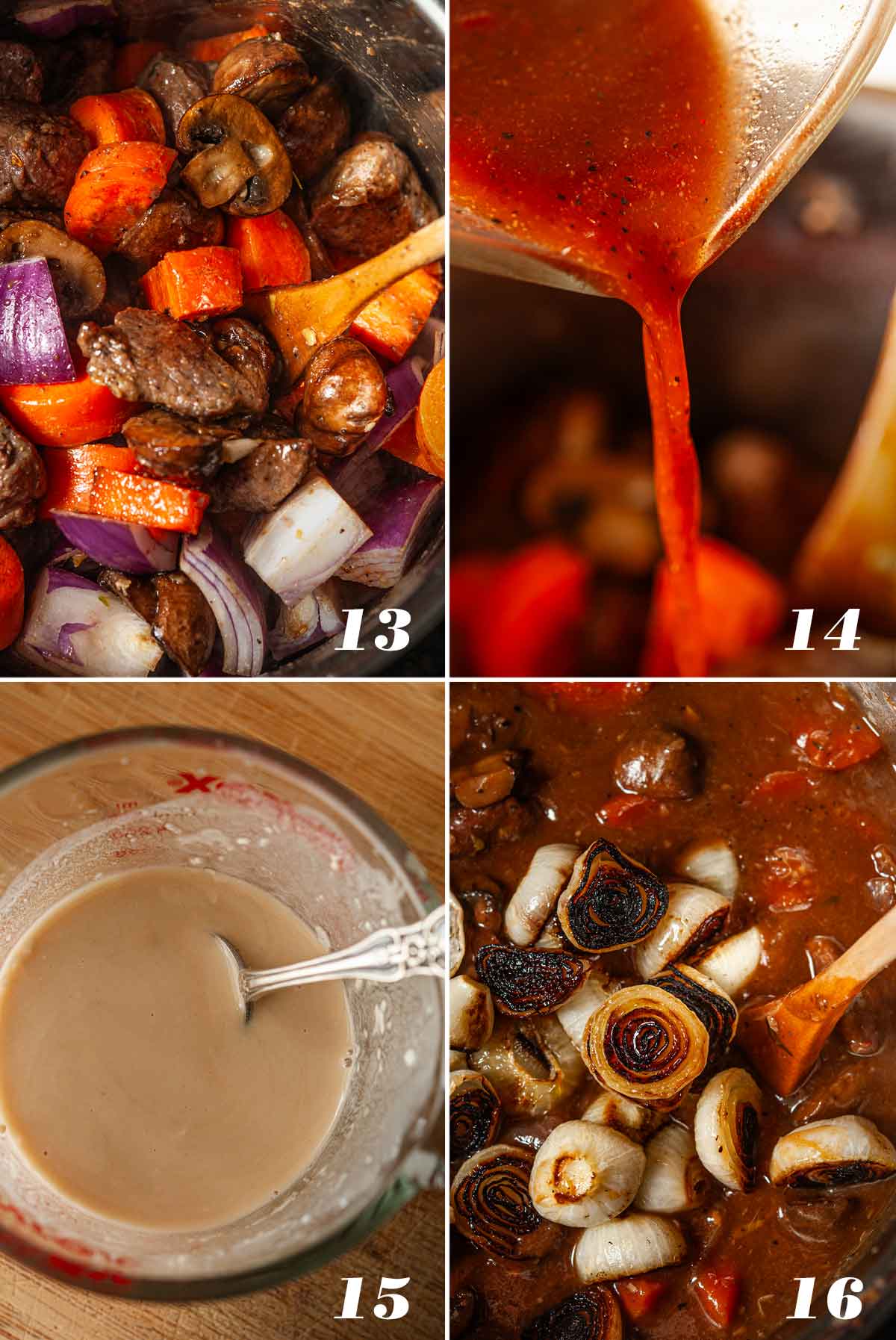 A collage of 4 numbered images showing how to make lamb stew