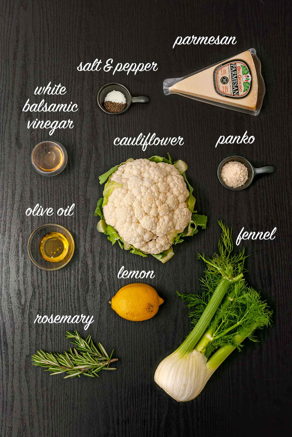 9 ingredients on a table with labels describing what they are.