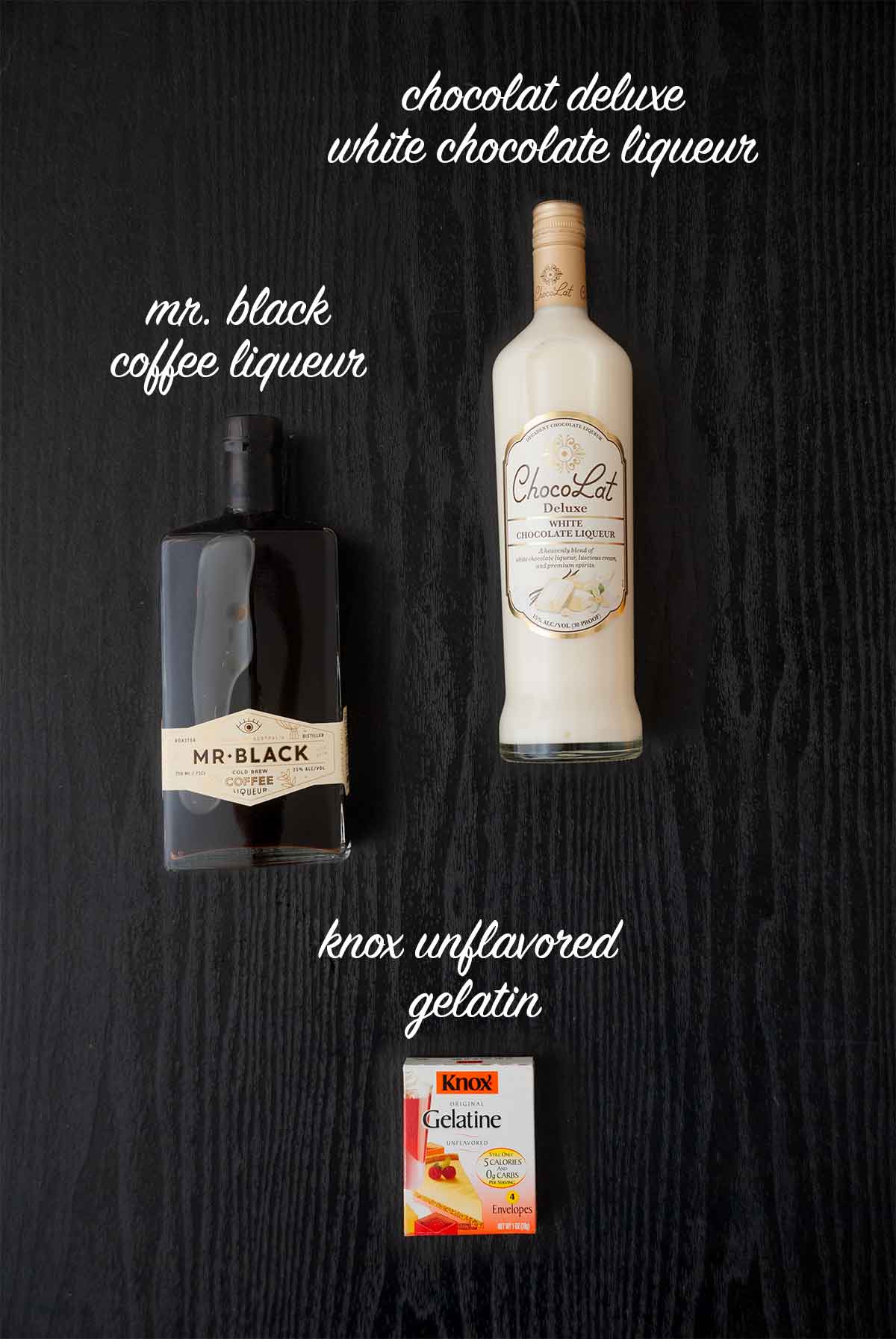 Coffee and white chocolate liqueur with gelatin on a table.