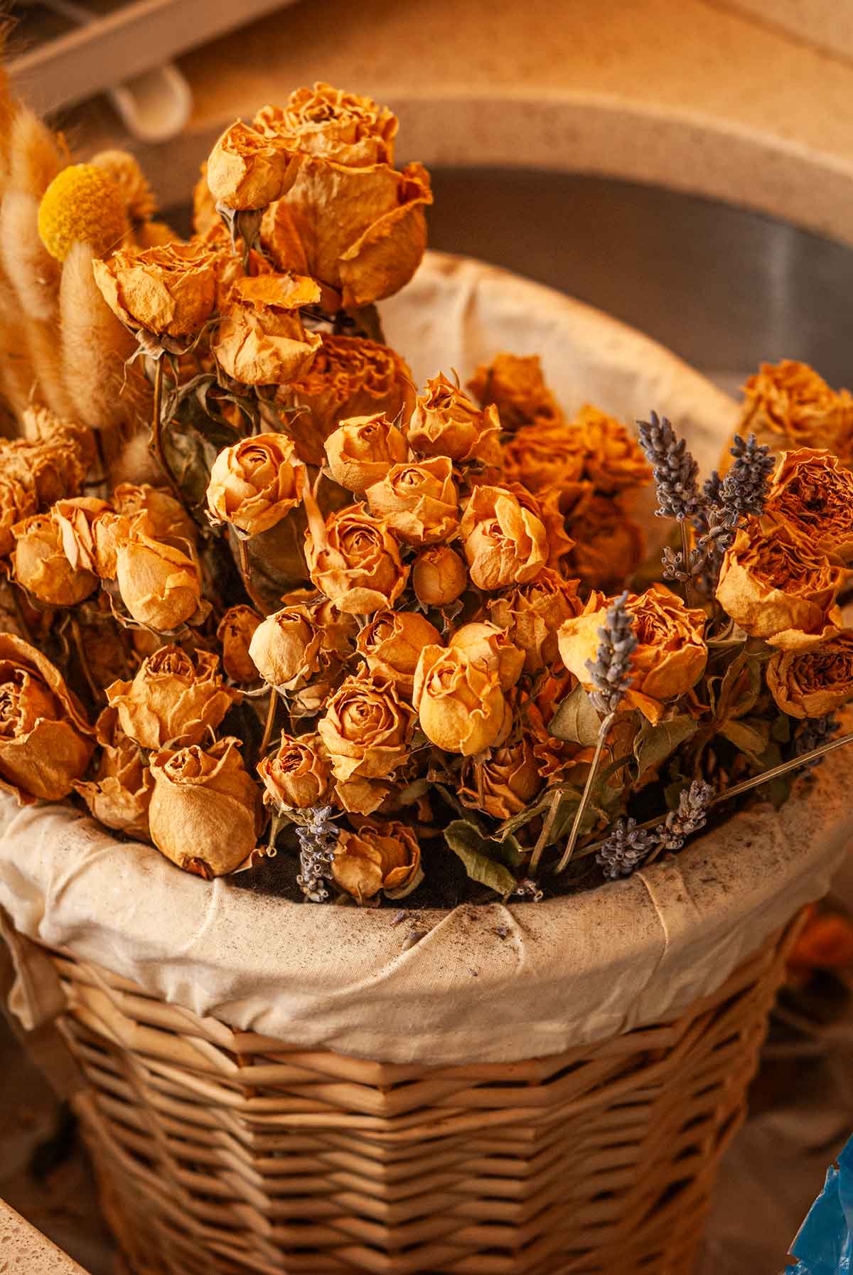 A basket of dry flowers.